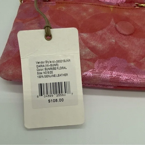 Hobo Daria Sunrise Floral suede leather Embossed Metallic Pink Flowers Crossbody - Picture 4 of 15